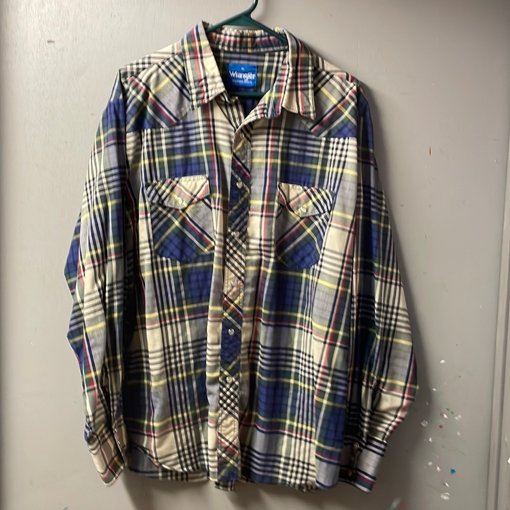Wrangler Plaid Western Cowboy Shirt, XL snap front